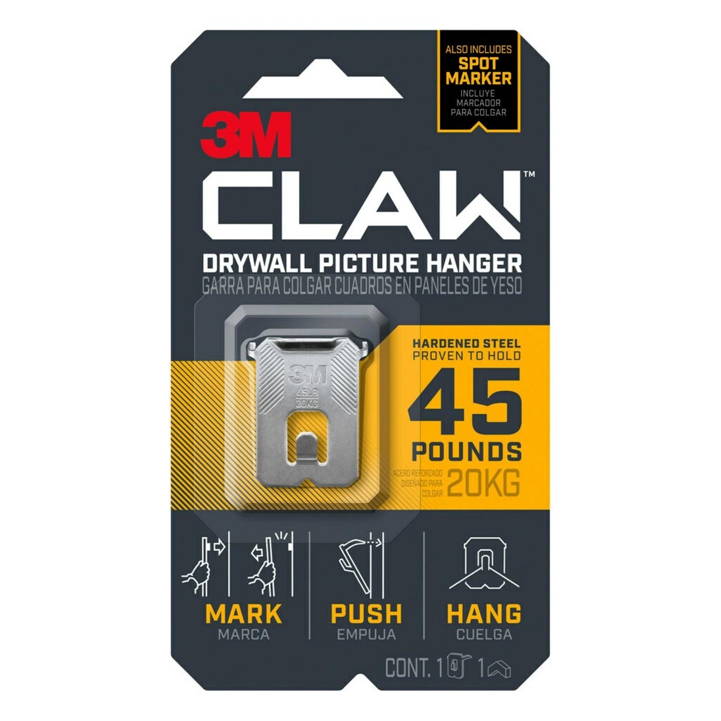 3M Claw Silver Drywall Picture Hanger, 45 lb Capacity, 1 Pack