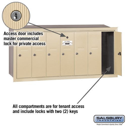7-Door Sandstone Vertical Mailbox with Recessed Mounting and Private Access