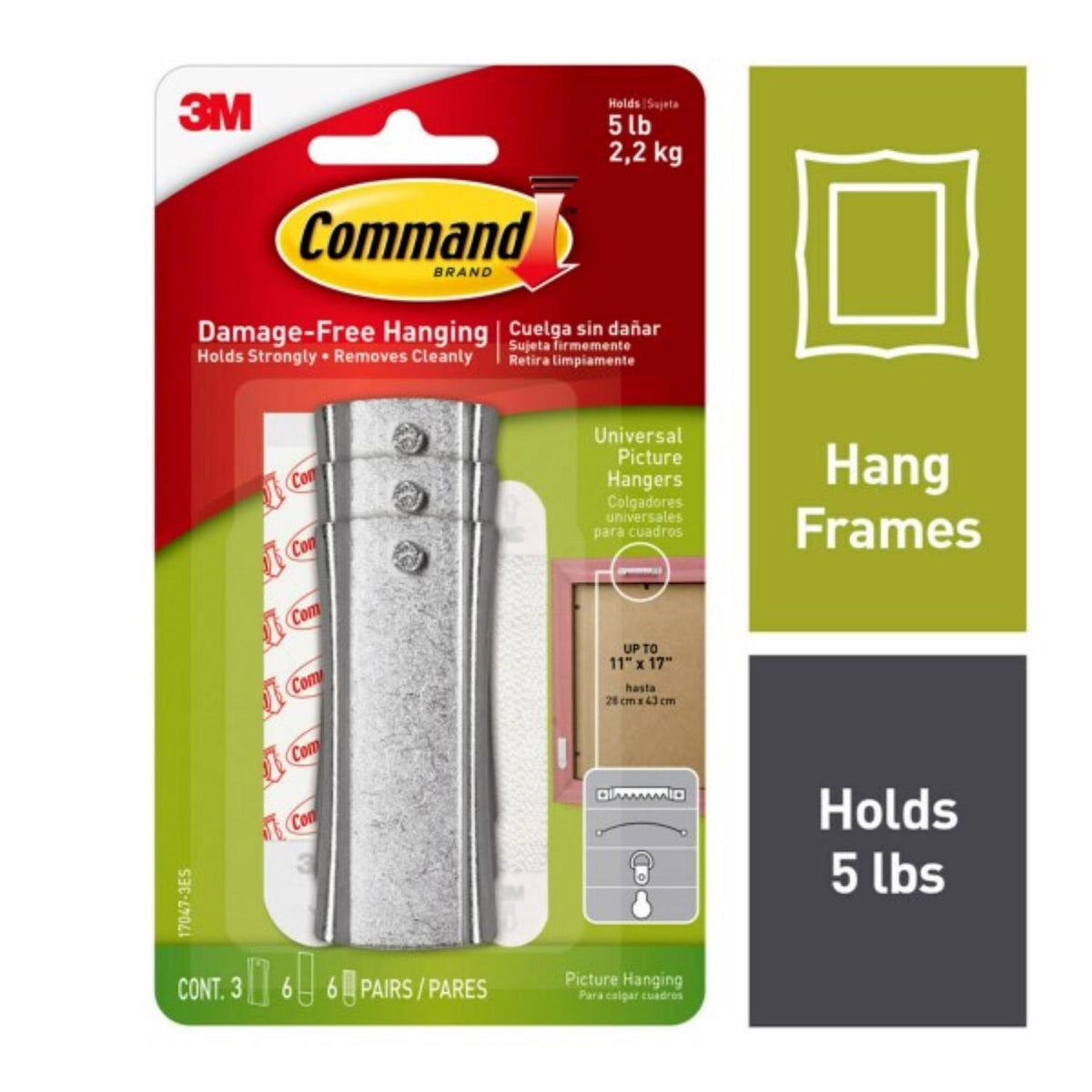 3M Command Plastic Coated White Small Picture Hanger, 5 lb Capacity, 3-Pack