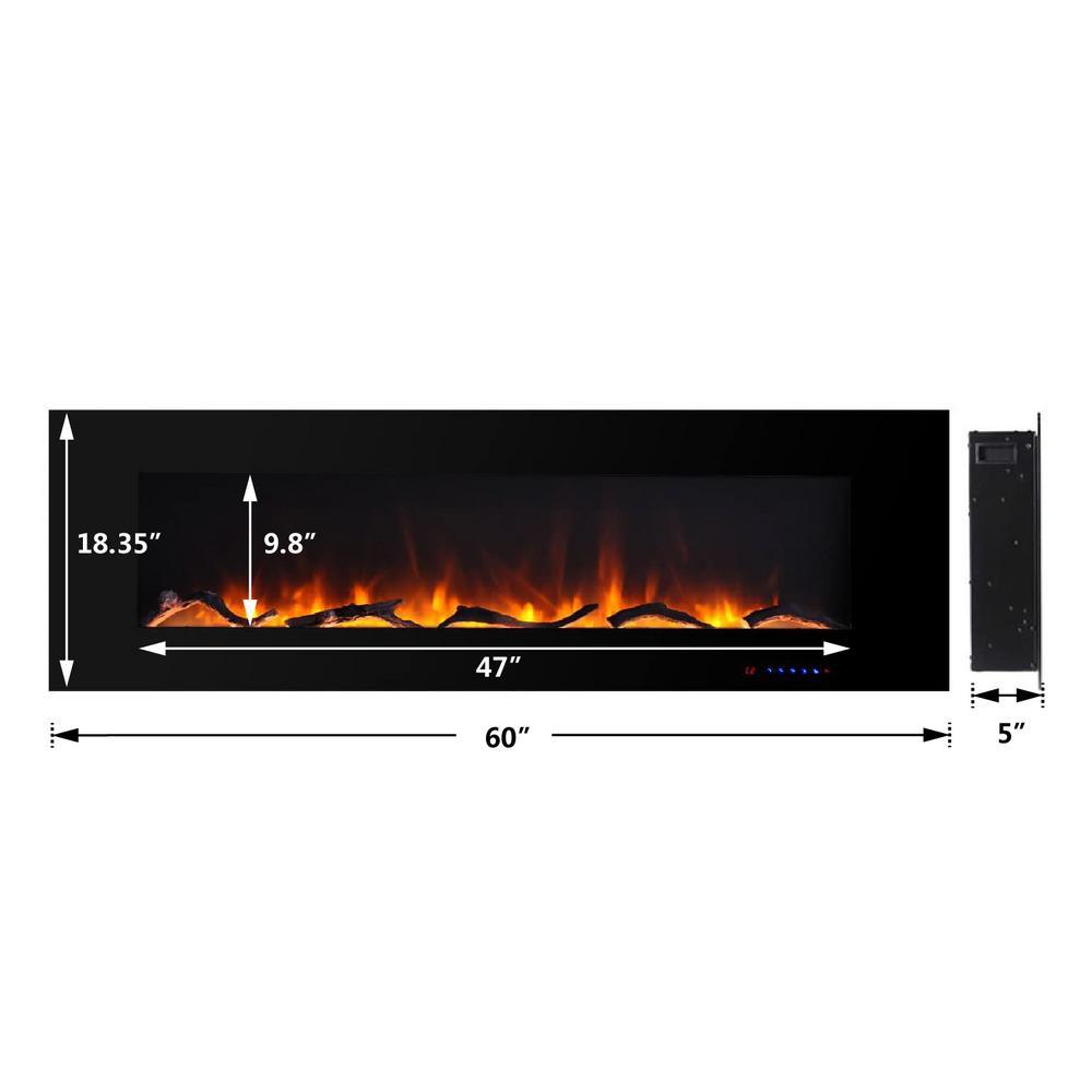 60 in. Wall-Mount Electric Fireplace in Black - Super Arbor