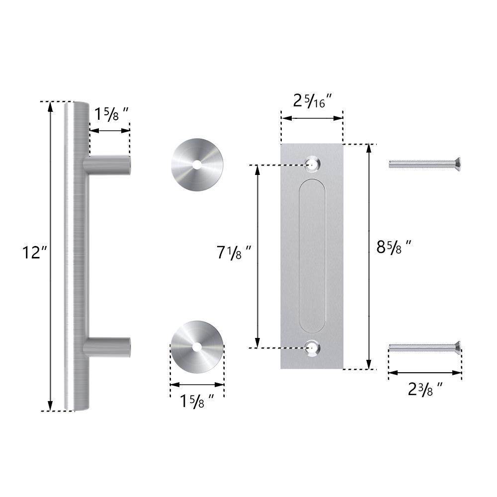 12 in. Stainless Steel Ladder Pull and Flush Sliding Barn Door Handle Set - Super Arbor