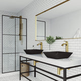Roma Glass Vessel Bathroom Sink in Black with Linus Faucet in Matte Gold - Super Arbor