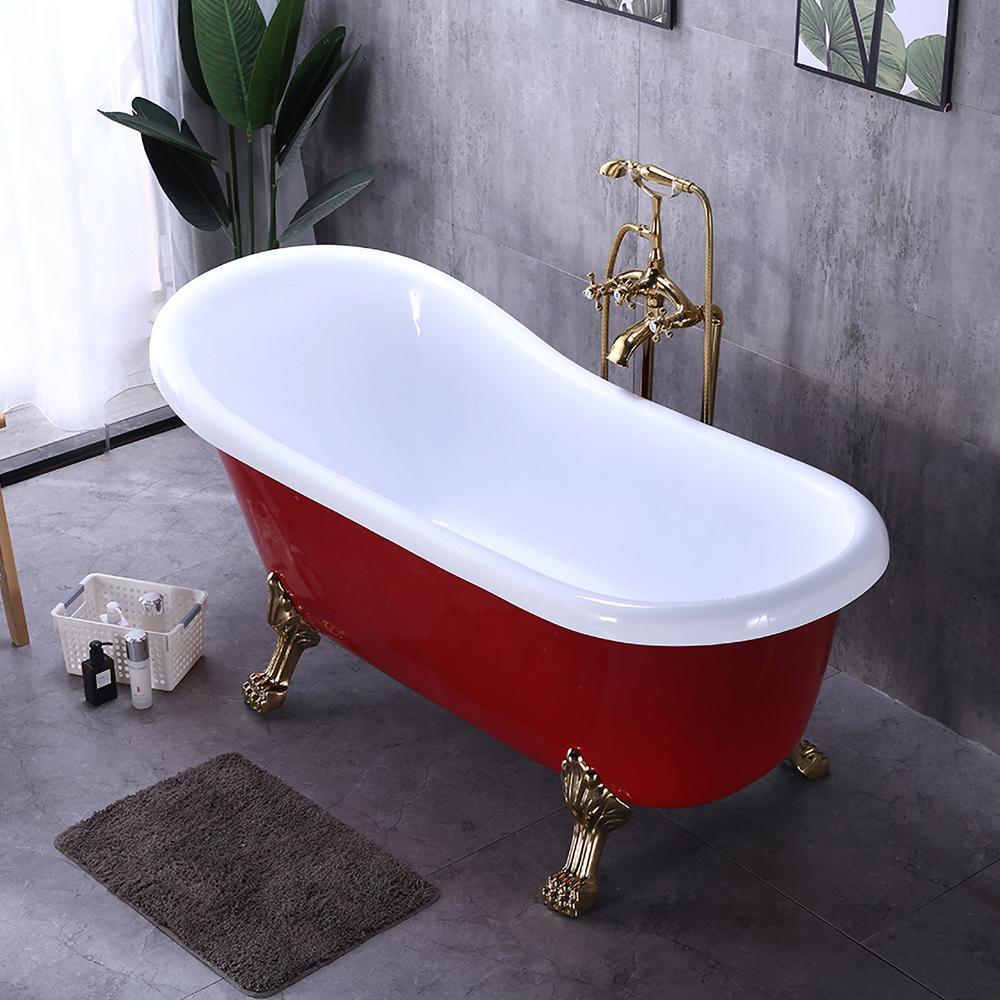 Laval 67 in. Acrylic Claw Foot Freestanding Bathtub in Red and White - Super Arbor