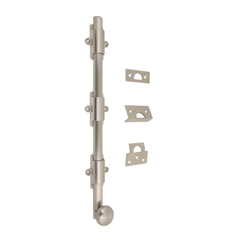 Heavy-Duty 12 in. Solid Brass Surface Bolt with Round Knob in Polished Brass - Super Arbor