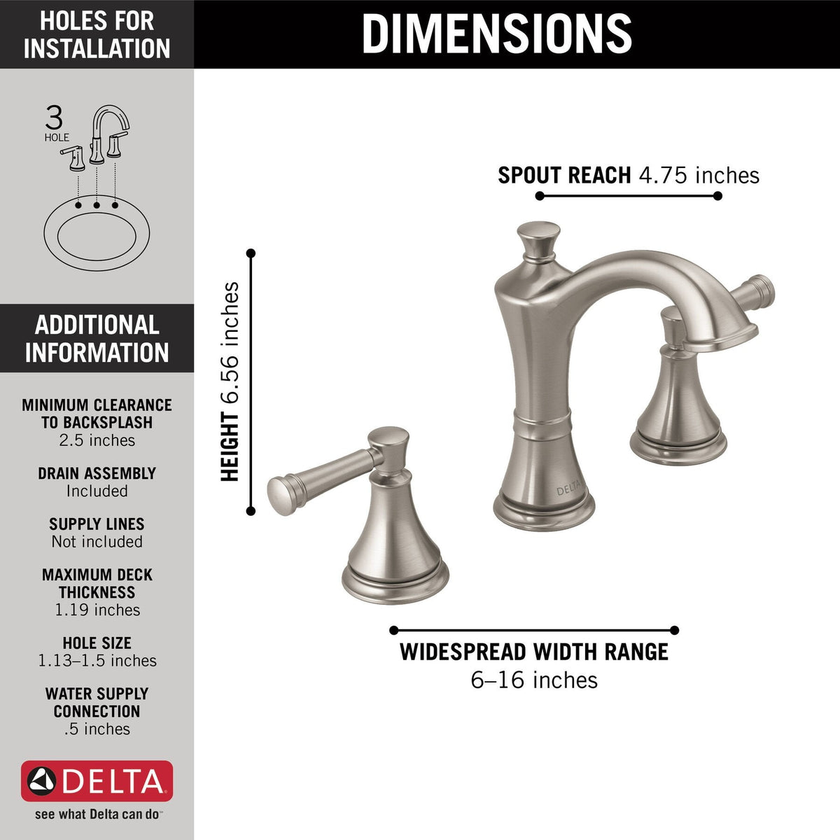 Delta Valdosta SpotShield Brushed Nickel 2‑Handle Widespread WaterSense Bathroom Sink Faucet with Drain