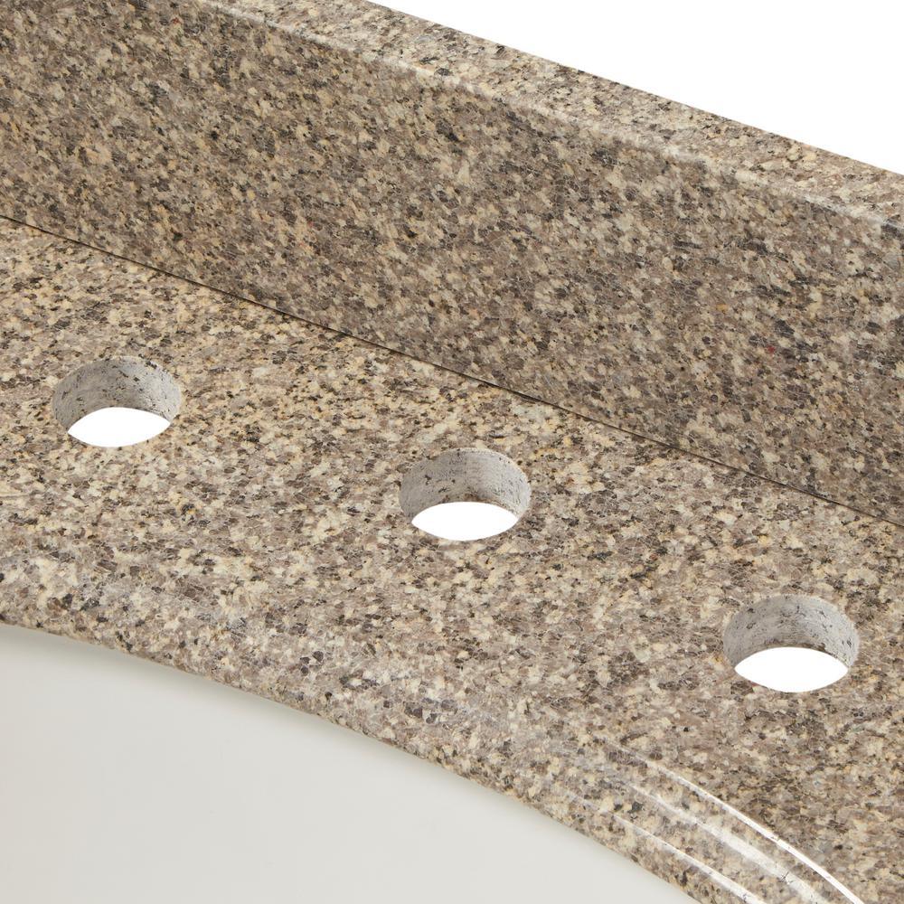 49 in. W Granite Vanity Top in Montesol with White Bowl and 8 in. Faucet Spread - Super Arbor