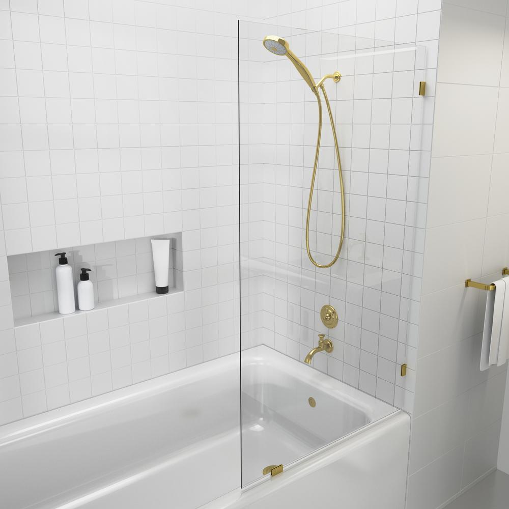 34 in. x 58 in. Frameless Fixed Panel Bathtub Door in Matte Black without Handle - Super Arbor