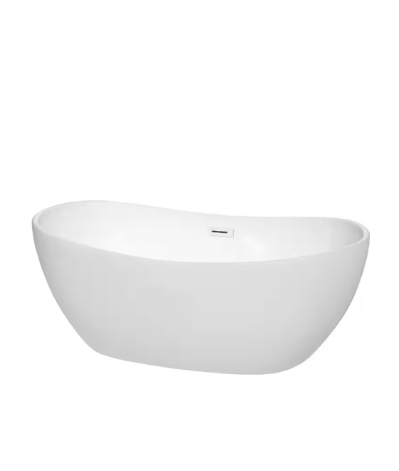 Wyndham Collection Rebecca 60 in. Acrylic Flatbottom Freestanding Soaking Bathtub in White with Shiny White Trim