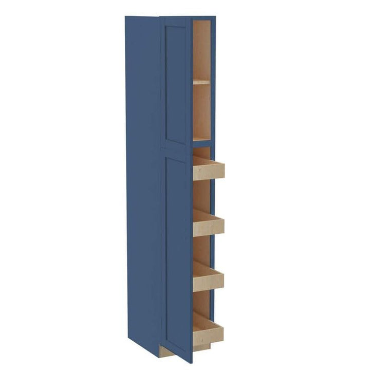 Home Decorators Collection Washington Vessel Blue Plywood Shaker Assembled Utility Pantry Kitchen Cabinet Soft Close 18 in W x 24 in D x 96 in H