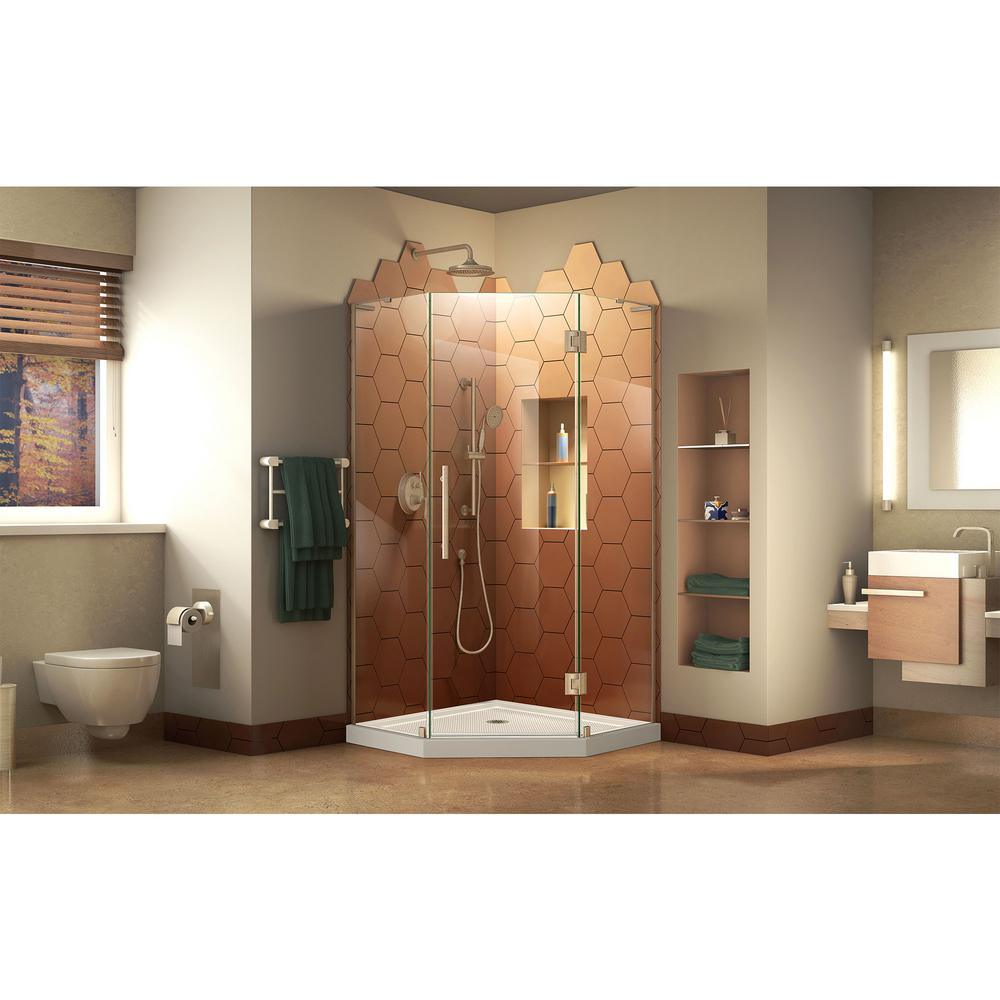 Prism Plus 42 in. x 42 in. x 74.75 in. Semi-Frameless Neo-Angle Hinged Shower Enclosure in Brushed Nickel and Base - Super Arbor