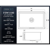 Luxury 33 in. Heavy 12-Gauge Dark Copper Single Bowl Farmhouse Kitchen Sink Flat Front Includes Grid and Flange