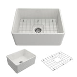 Classico Farmhouse Apron Front Fireclay 30 in. Single Bowl Kitchen Sink with Bottom Grid and Strainer in White - Super Arbor