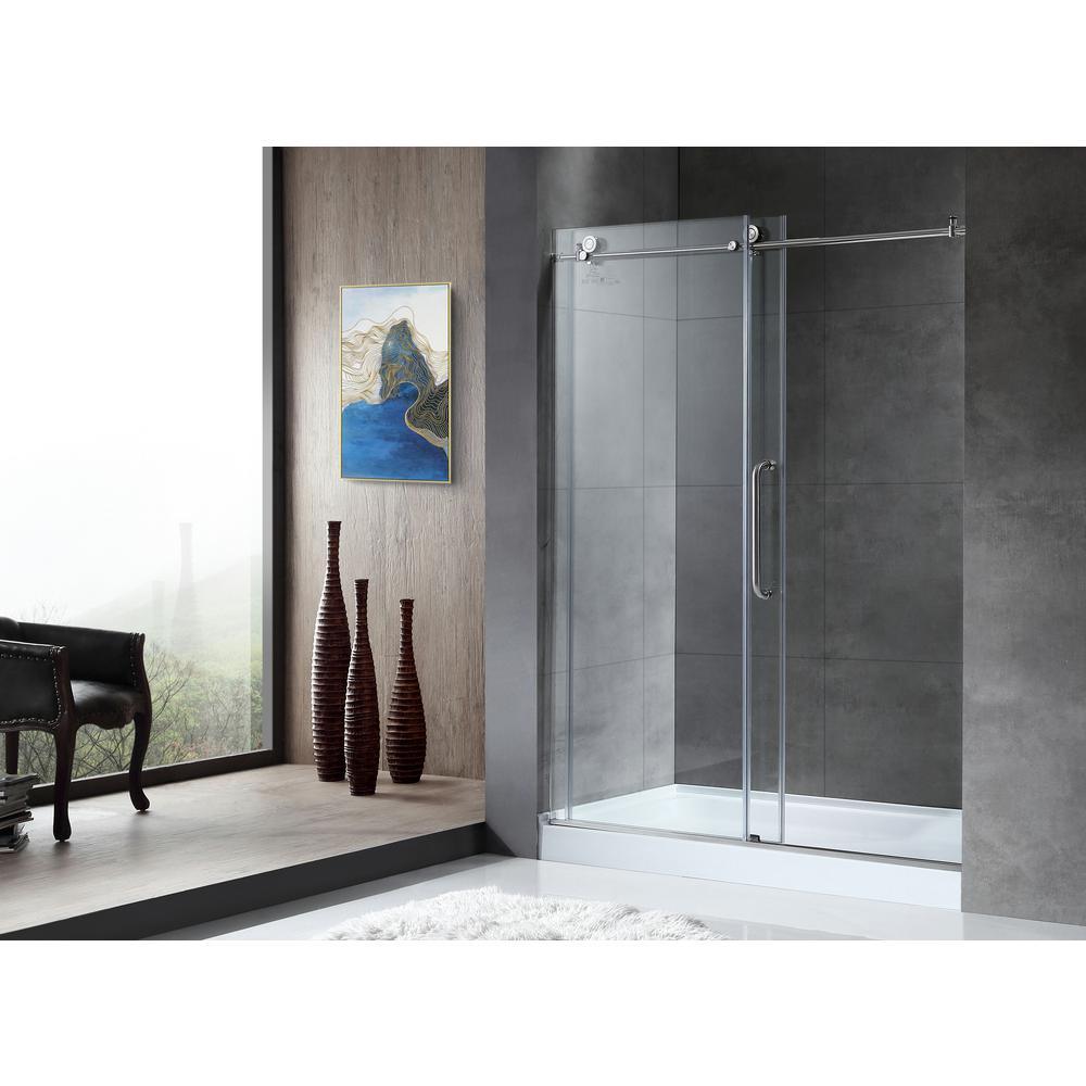 Leon 60 in. x 76 in. Frameless Sliding Shower Door in Brushed Nickel with Handle - Super Arbor