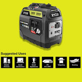 RYOBI 2,000-Watt Gray Gasoline Powered Digital Inverter Generator