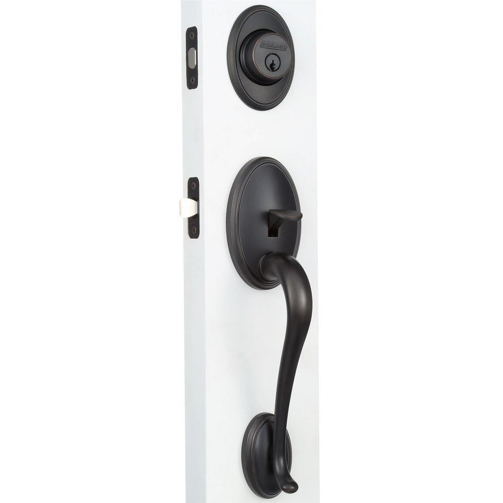 Wakefield Aged Bronze Single Cylinder Deadbolt with Siena Knob Door Handleset - Super Arbor