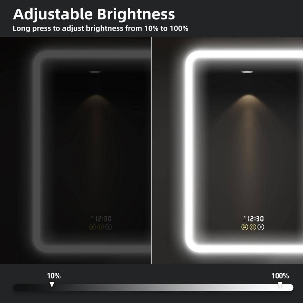 HBEZON Aura 36 in. W x 36 in. H Medium Rectangular Aluminum Recessed/Surface Mount Dimmable Medicine Cabinet with Mirror