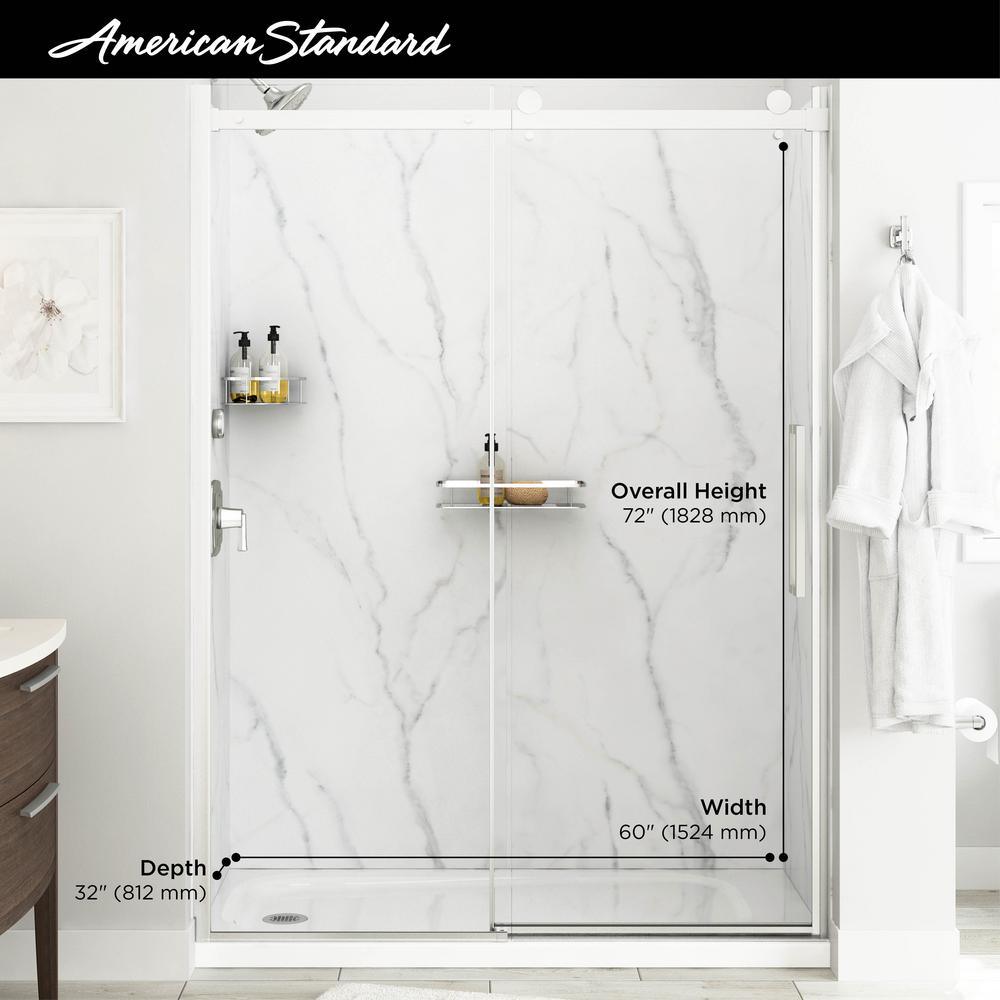 Passage 60 in. x 72 in. 3-Piece Glue-Up Alcove Shower Wall, Door and Base Kit with Right Hand Drain in Serene Marble - Super Arbor