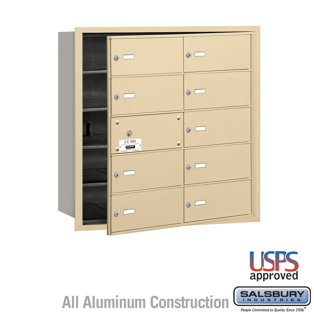 4B+ Horizontal Mailbox with 10 B Doors, Rear Loading, Sandstone Finish