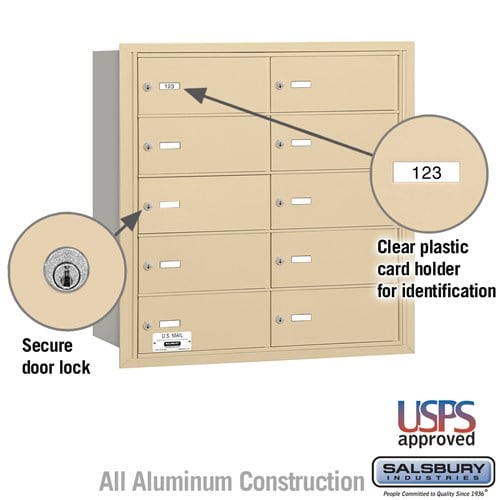 4B+ Horizontal Mailbox with 10 B Doors, Rear Loading, Sandstone Finish