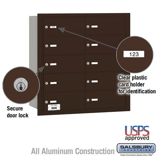 Bronze Rear Loading Mailbox with 10 B Doors - USPS Approved