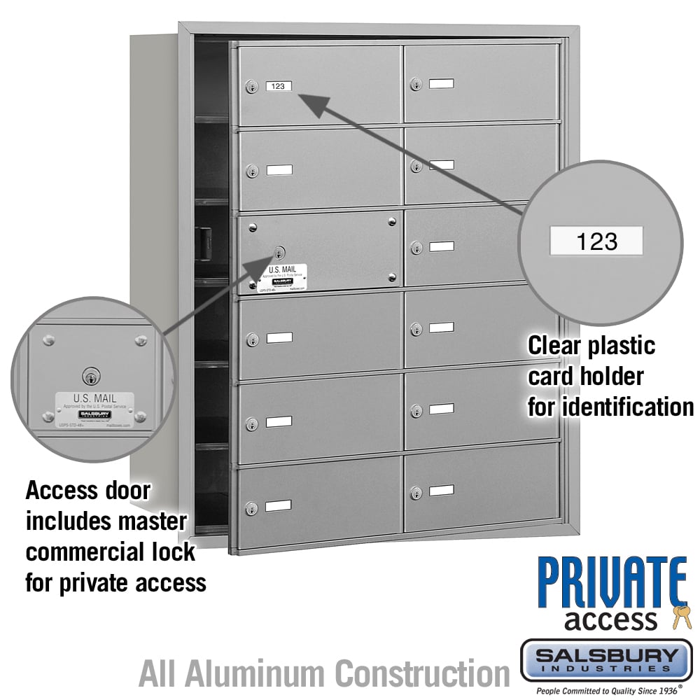 4B+ Horizontal Mailbox with 12 B Doors and Master Lock - Aluminum - Front Loading - Private Access