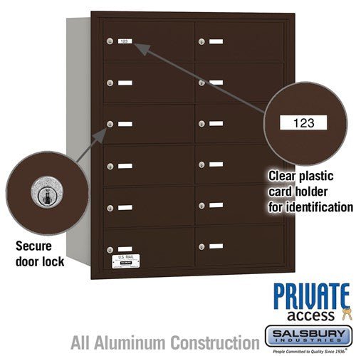 4B+ Horizontal Mailbox with 12 B Doors - Bronze - Rear Loading - Private Access
