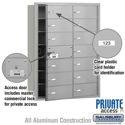 4B+ Horizontal Mailbox with 14 B Doors and Master Lock - Aluminum - Front Loading - Private Access