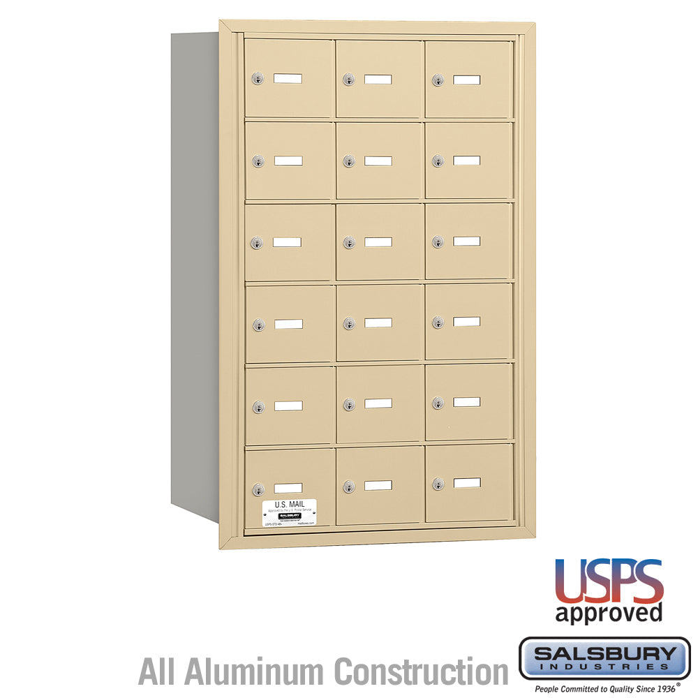 4B+ Horizontal Mailbox with 18 Doors - Sandstone - Rear Loading - USPS Approved