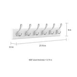 27.75 in. L White Rail-Mounted Wall Hook Hanging Rack with 6 Hooks