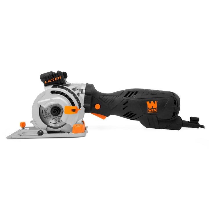WEN 5 Amp 3-1/2 in. Plunge Cut Compact Circular Saw with Laser, Carrying Case and 3 Blades