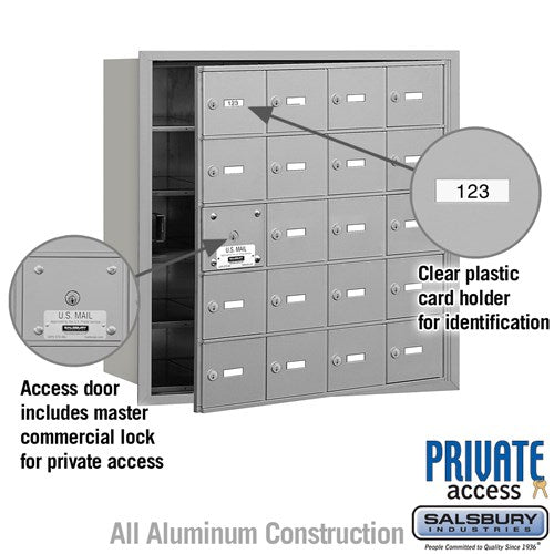 4B+ Horizontal Mailbox with Master Lock - 20 Doors - Aluminum - Front Loading - Private Access
