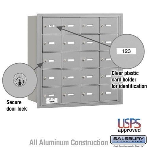 4B+ Horizontal Mailbox with 20 A Doors, Rear Loading, USPS Approved