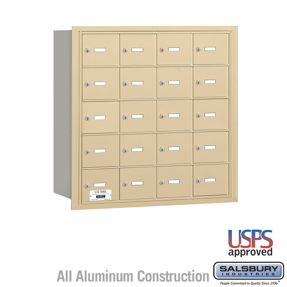 4B+ Horizontal Mailbox with 20 A Doors, Sandstone Finish, Rear Loading, USPS Approved