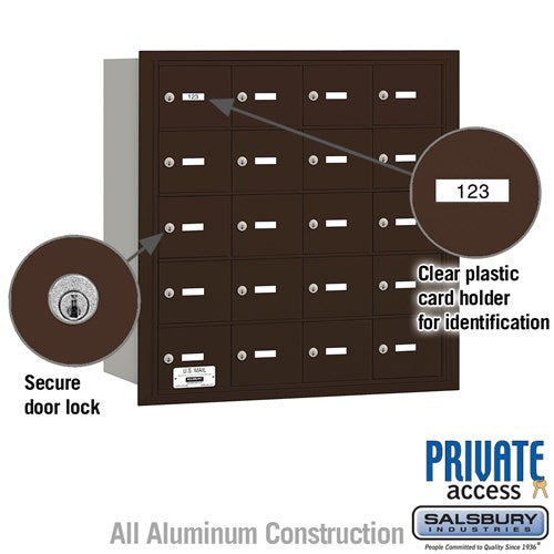 4B+ Horizontal Mailbox with 20 A Doors - Bronze - Rear Loading - Private Access