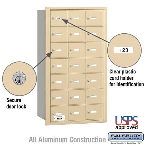 4B+ Horizontal Mailbox with 21 Doors - Sandstone - Rear Loading - USPS Approved