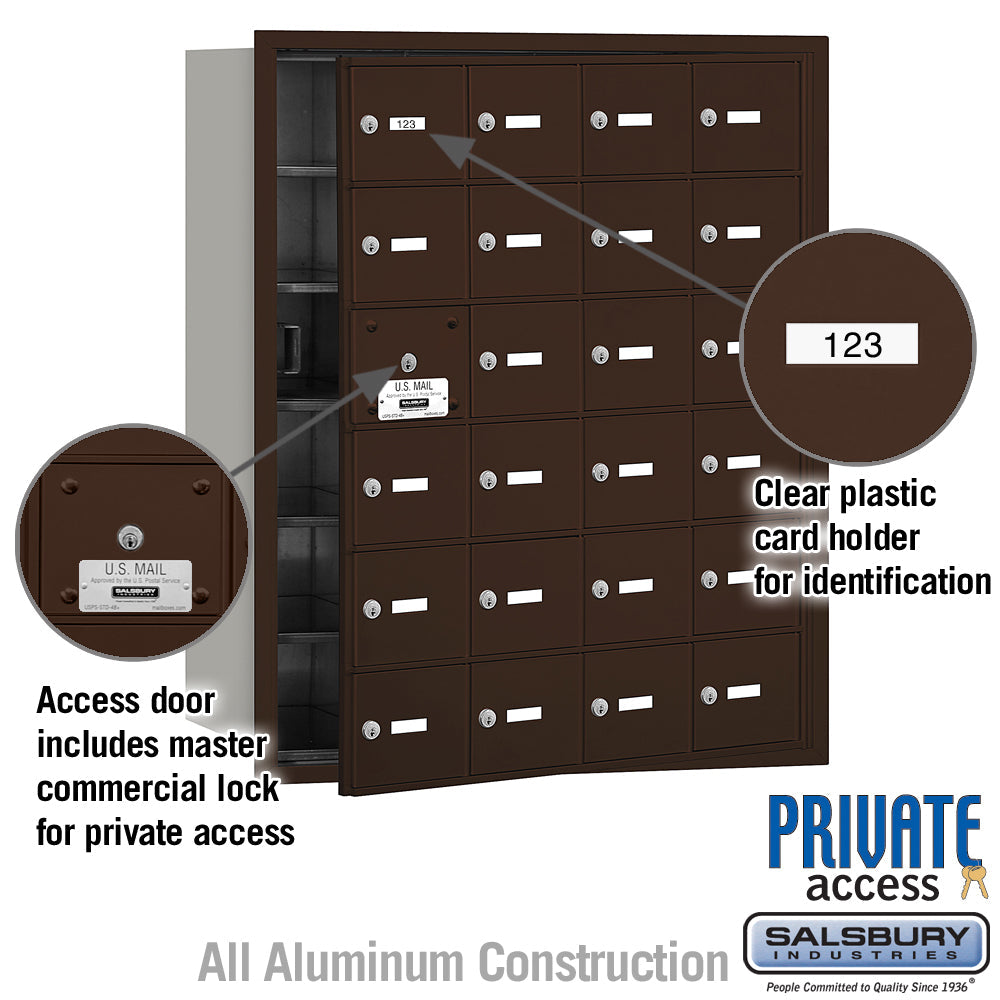 4B+ Horizontal Mailbox with 24 Doors and Master Lock - Aluminum - Front Loading
