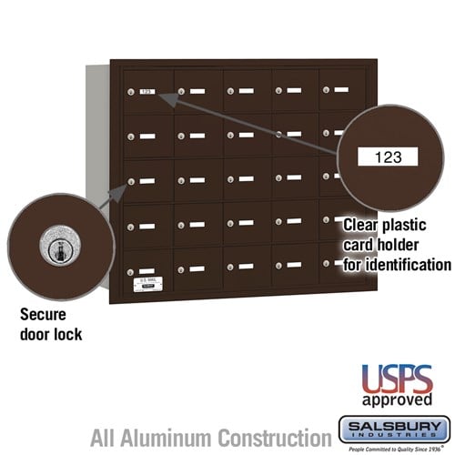 Bronze Rear-Loading Mailbox with 25 A-Size Doors - USPS Approved