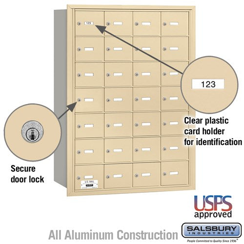 4B+ Horizontal Mailbox with 28 A Doors, Sandstone Finish, Rear Loading, USPS Approved