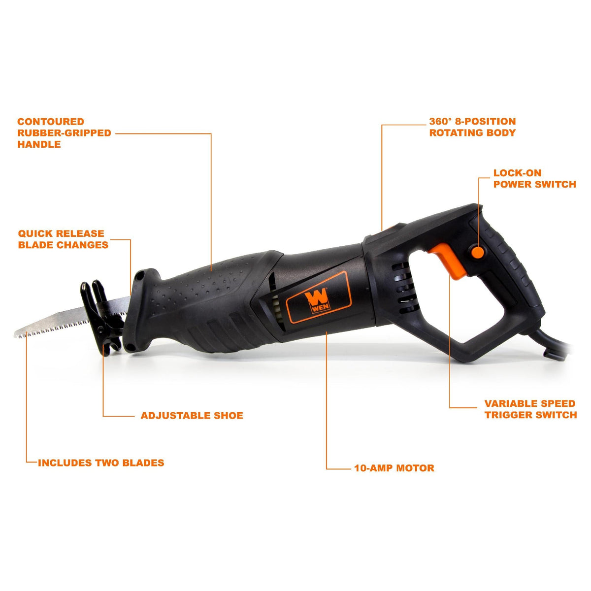 WEN 3630 10 Amp 8-Position Variable Speed Reciprocating Saw
