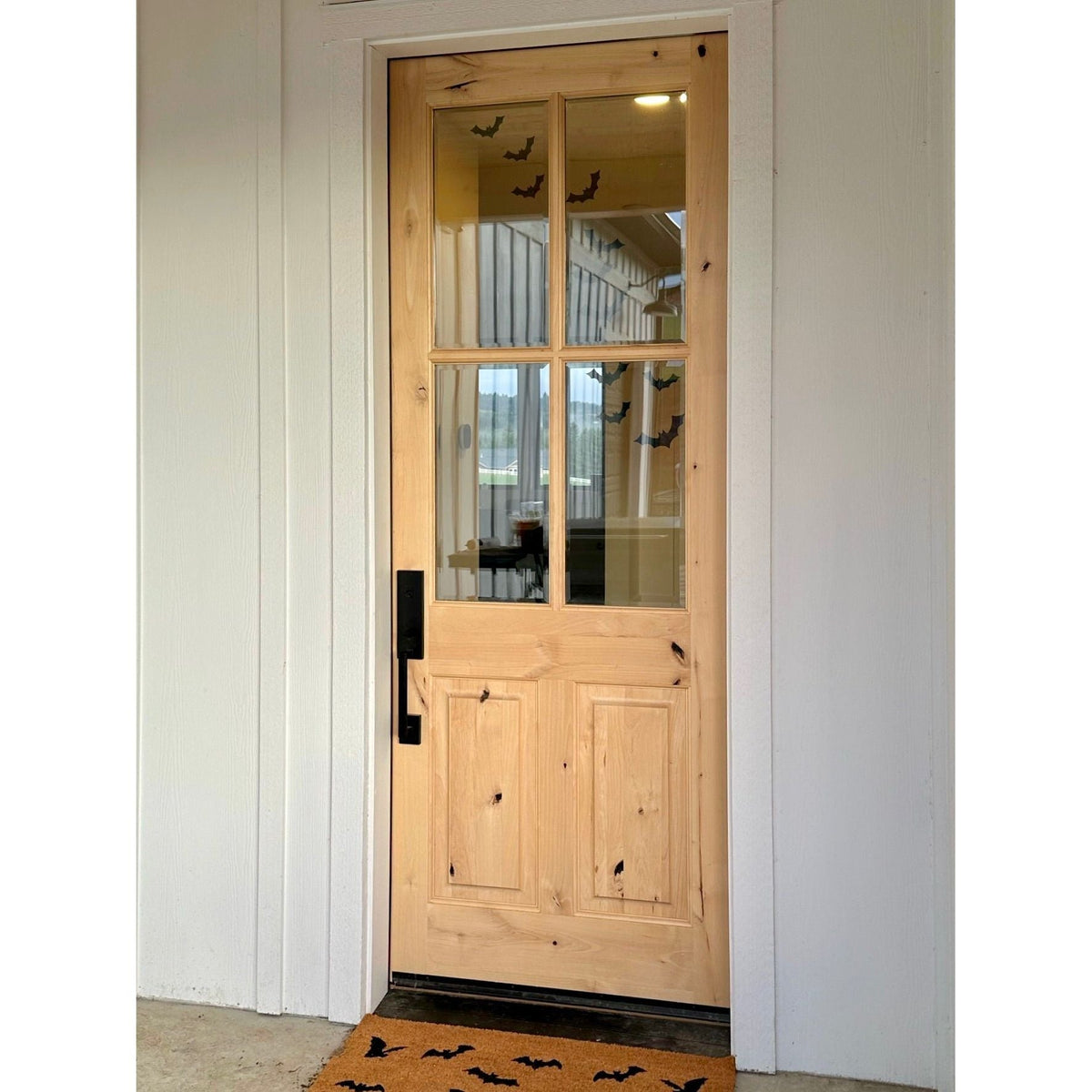 Krosswood Doors 32 in. x 80 in. Rustic Knotty Alder 4-Lite Clear Glass 2-Panel Unfinished Wood Front Door Slab