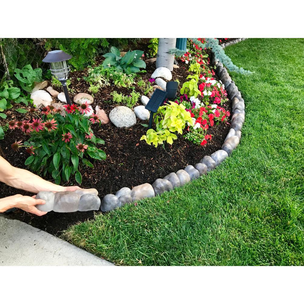 Edgestone 4 in. x 12 in. x 3 in. Multi-Colored Concrete Overlapping RIVER ROCK Edging (10-Pack) - Super Arbor