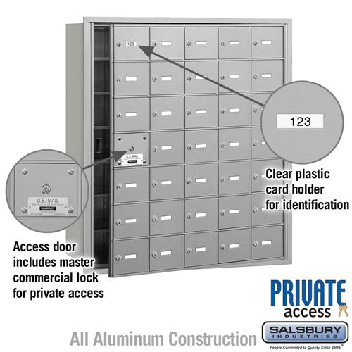 4B+ Horizontal Mailbox with 35 A Doors, Aluminum, Front Loading, Private Access