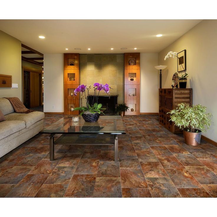 TrafficMASTER Rustic Rectangular Slate Clay Residential Vinyl Sheet, Sold by 12 ft. Wide x Custom Length