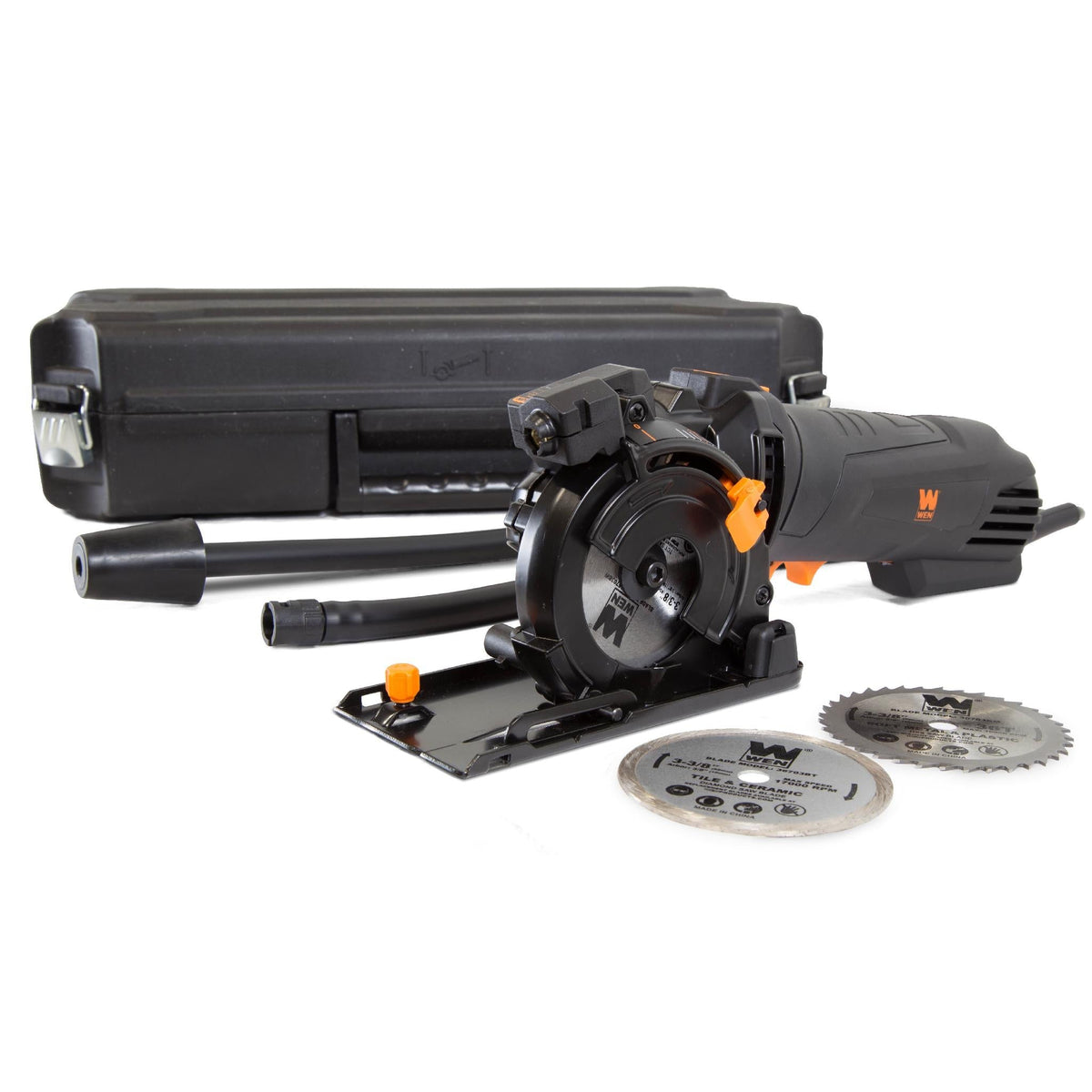 WEN 4.2 Amp 3-3/8 in. Plunge Cut Compact Circular Saw with Laser, Carrying Case, and 3 Blades