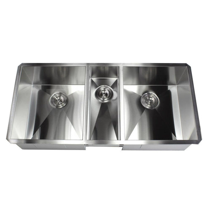 Undermount Stainless Steel 42 in. x 20 in. x 10 in. Deep 16-Gauge Triple Bowl 40/20/40 Zero Radius Kitchen Sink - Super Arbor