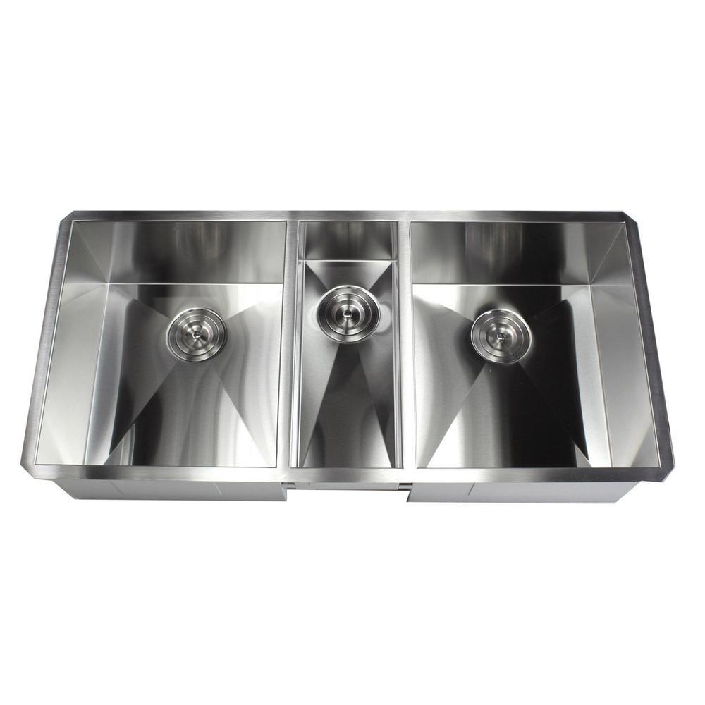 Undermount Stainless Steel 42 in. x 20 in. x 10 in. Deep 16-Gauge Triple Bowl 40/20/40 Zero Radius Kitchen Sink Combo - Super Arbor