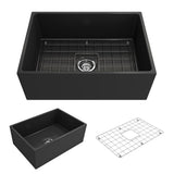 Contempo Farmhouse Apron Front Fireclay 27 in. Single Bowl Kitchen Sink with Bottom Grid and Strainer in White - Super Arbor