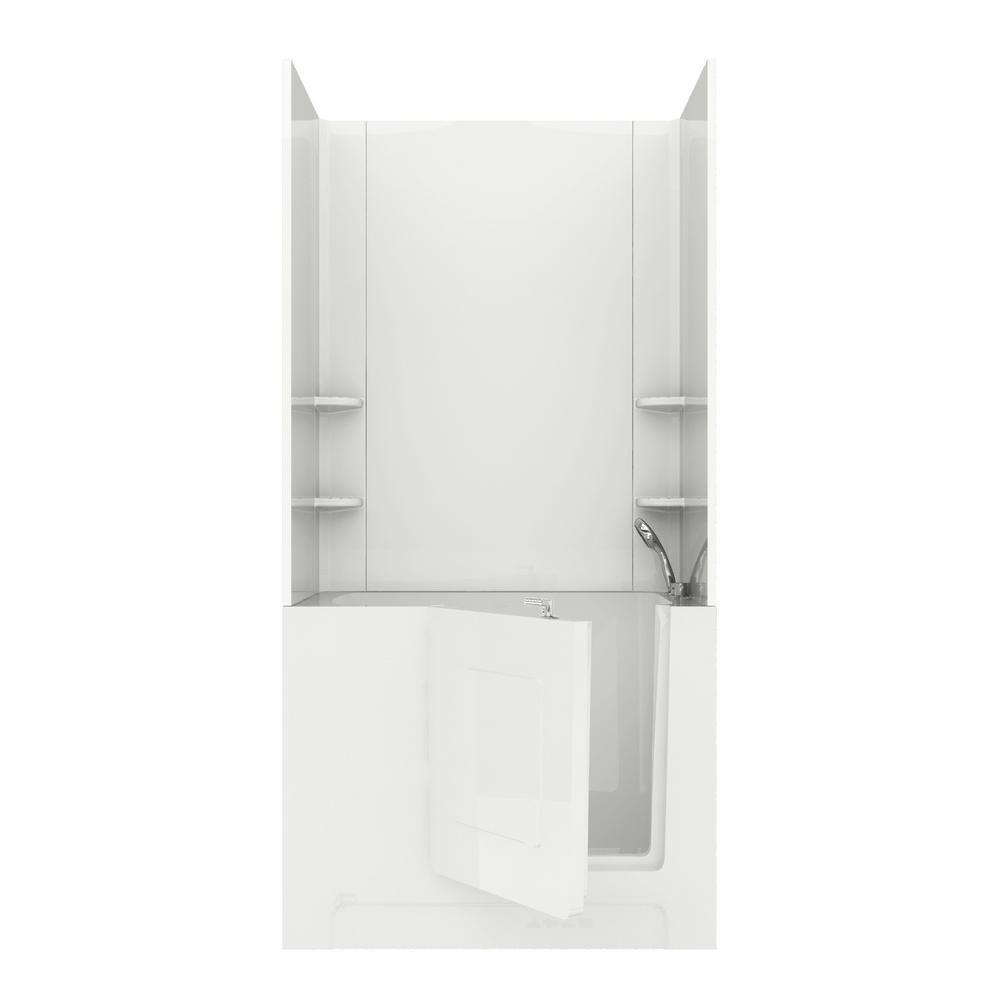 Rampart Nova Heated 5 ft. Walk-in Whirlpool Bathtub with Flat Easy Up Adhesive Wall Surround in White - Super Arbor