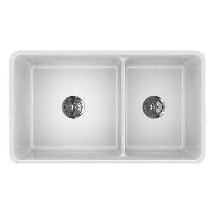 Reversible White Fireclay 36 in. Double Bowl Farmhouse Apron-Front Kitchen Sink