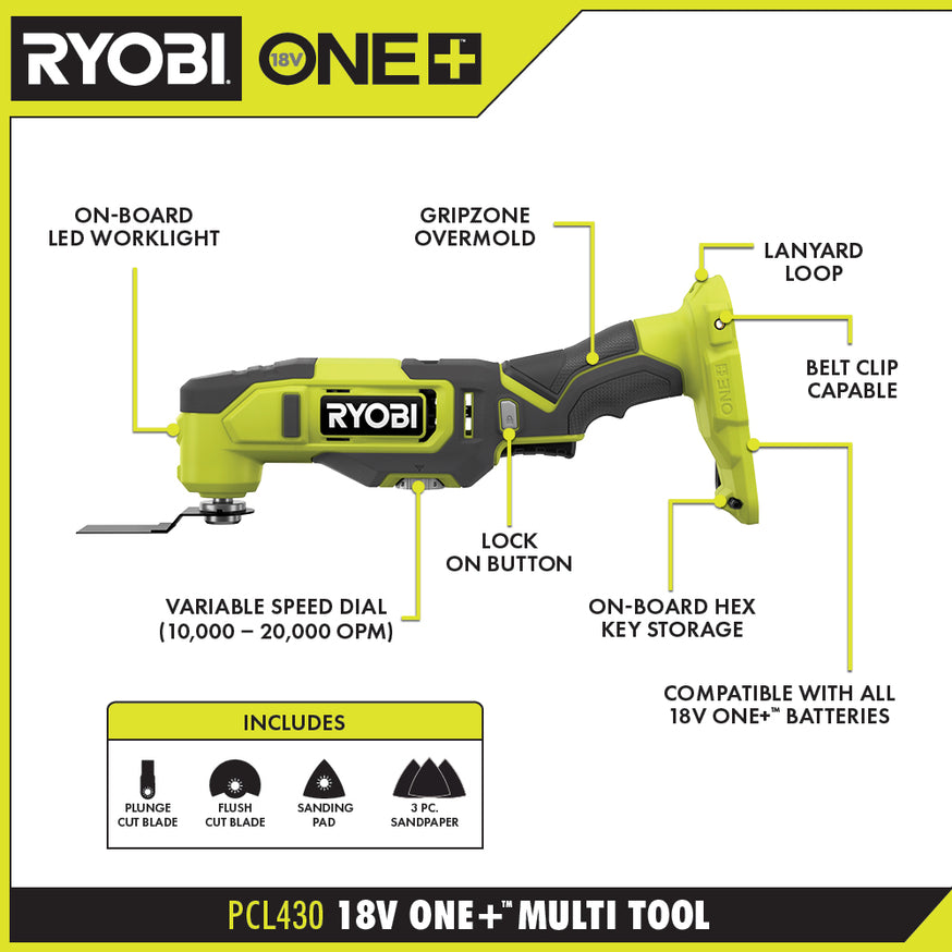RYOBI ONE+ 18V Cordless 6-Tool Combo Kit with (2) 2.0 Ah Batteries and Charger, PCL1600K2